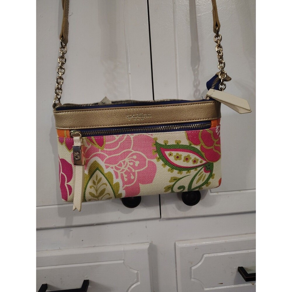 Spartina 449 Crossbody Bag Purse Linen Leather Daufuskie Island Pink  mermaid
